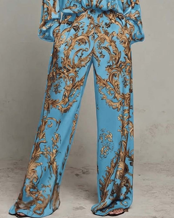 Set V-Hals Lantaarnmouw Wijd Pijp Broek