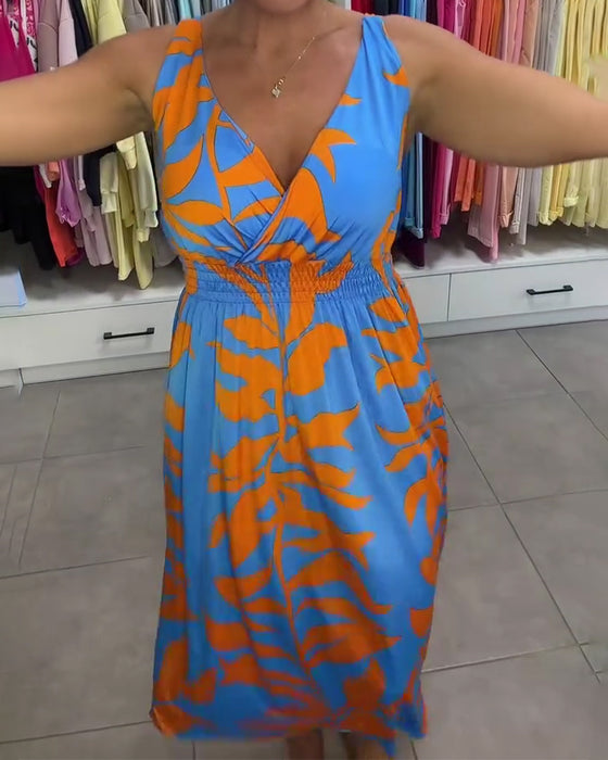 Jurk Mouwloos V-Hals Elastische Taille Cross Over