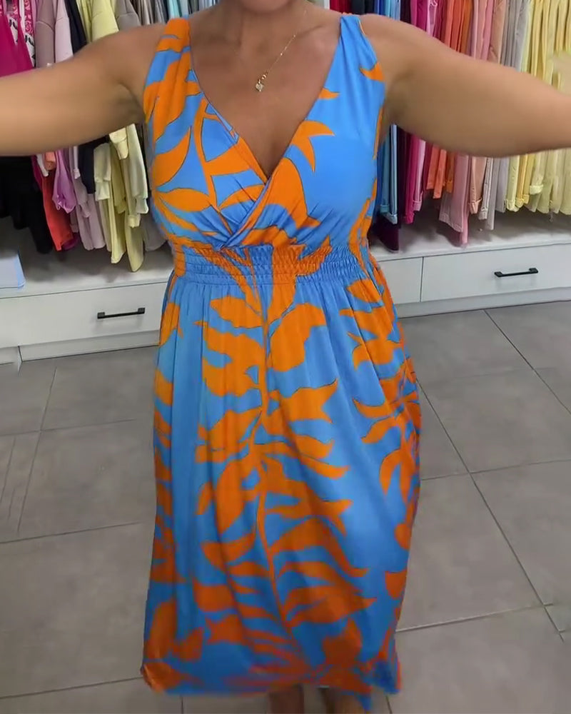 Jurk Mouwloos V-Hals Elastische Taille Cross Over