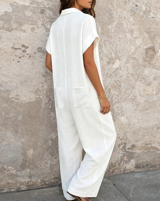 Casual Effen Kleur Jumpsuit Met Kraag