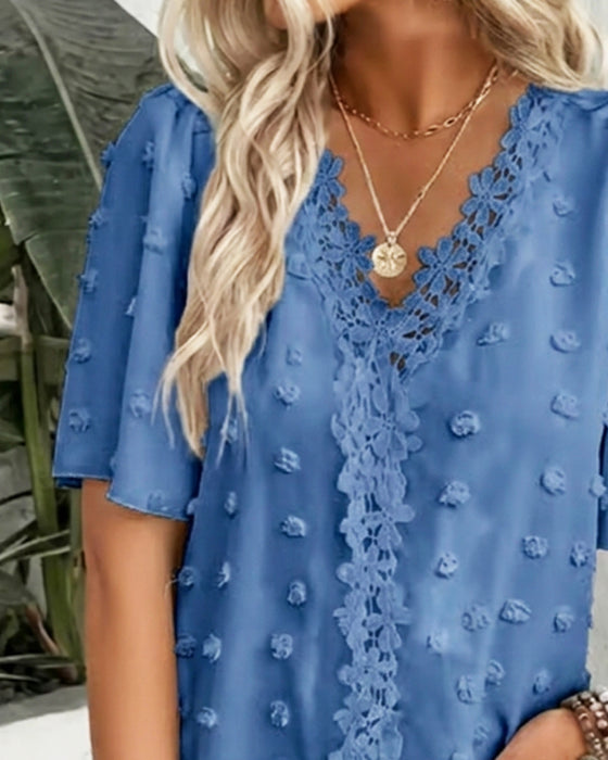 Blouse Samengevoegd Jacquard Ruche Mouw