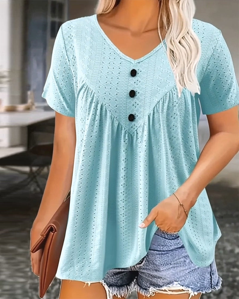 T-Shirt Casual Uitgesneden V-Hals Korte Mouw