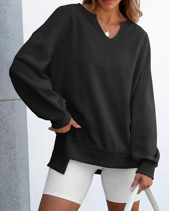 Sweater Kleine V-Hals Ruim Casual Lange Mouwen