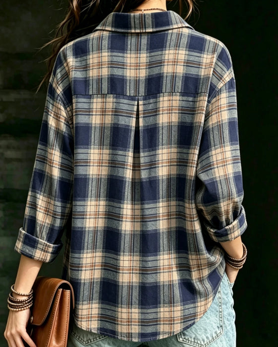 Blouse Kraag Geruit Langmouw