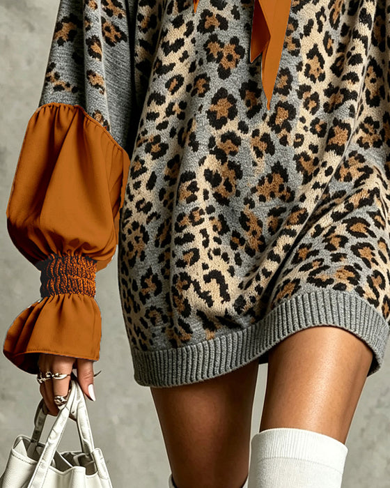 Sweaterjurk Luipaard Patchwork Casual