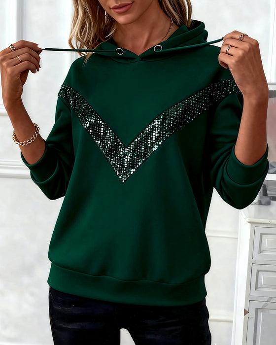 Hoodie met lange mouwen in patchwork van effen kleuren