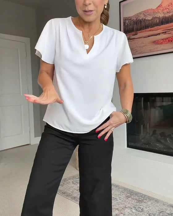 Blouse Lotusblad V-Hals Effen Kleur