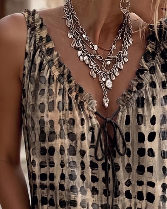 Tank Tops Polka Dot Print Ruche