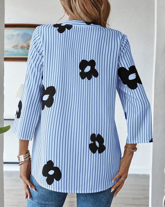 Shirt Gestreept Print V-Hals Mode