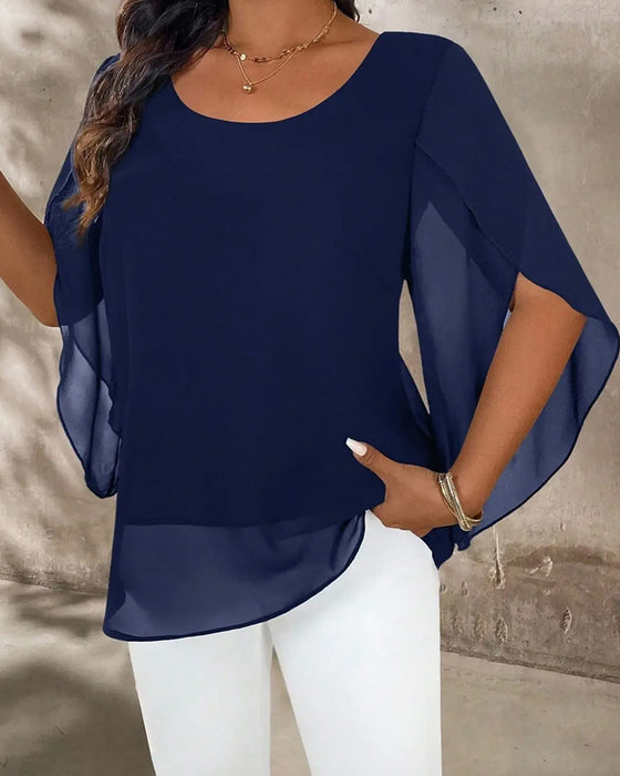 Blouse Rondhals Onregelmatig Effen