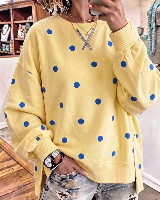 Sweatshirt Ronde Hals Polka Dot Split Drop Schouder Asymmetrisch