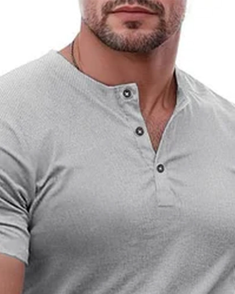 T-Shirt Halfgeknoopt Henley Korte Mouw