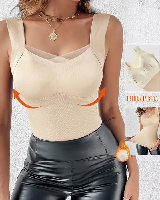 Tank Top Vierkante Hals Effen Ingebouwde BH