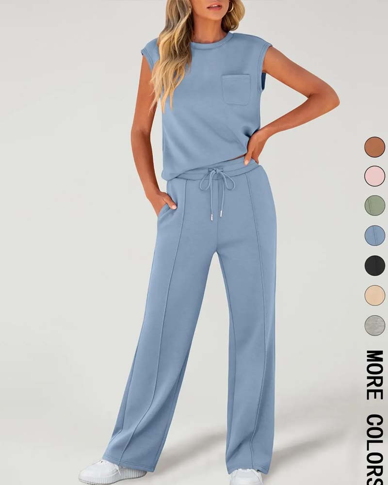 Set Effen Mouwloos Korte Mouw Casual