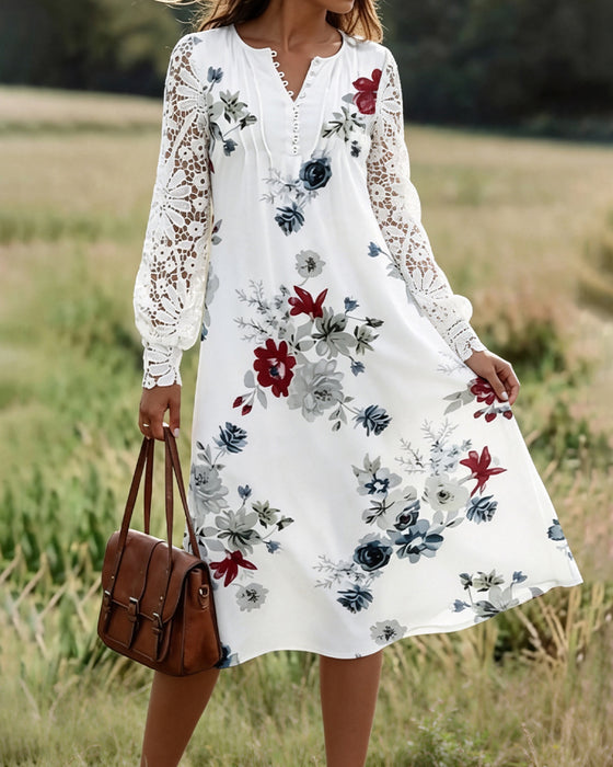 Jurk V-Hals Bloemen Knoop