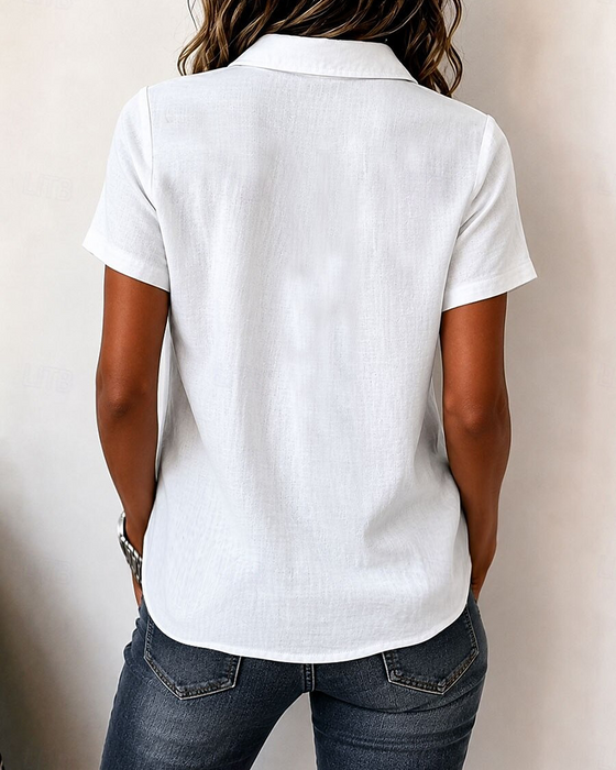 Blouse Slag Drie-Knoop Korte Mouw