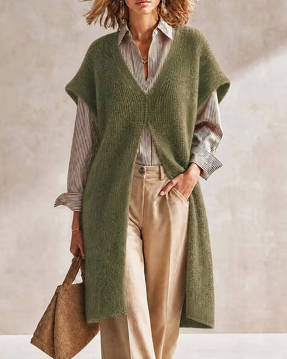 Trui Jurk Effen Kleur V-hals
