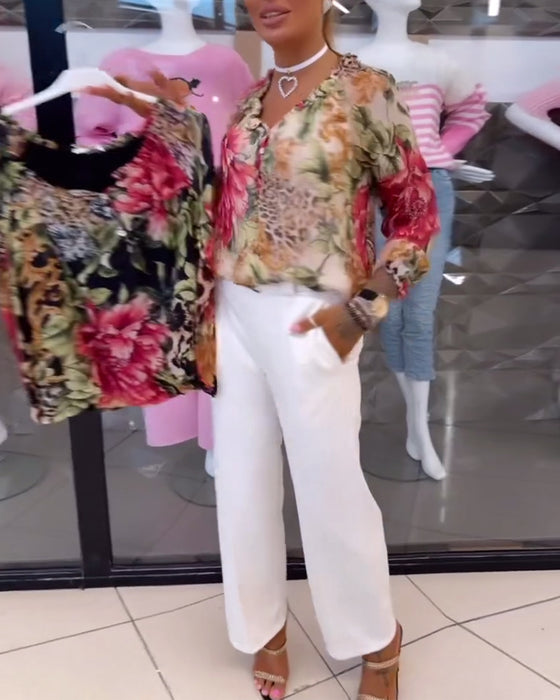 Blouse V-hals Bloemenprint