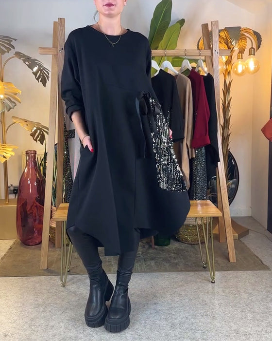 Jurk Lange Mouwen Losse Pailletten