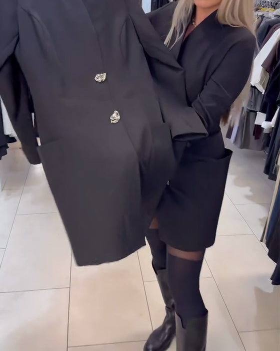 Jurk Staande Kraag Metalen Knoop Pak