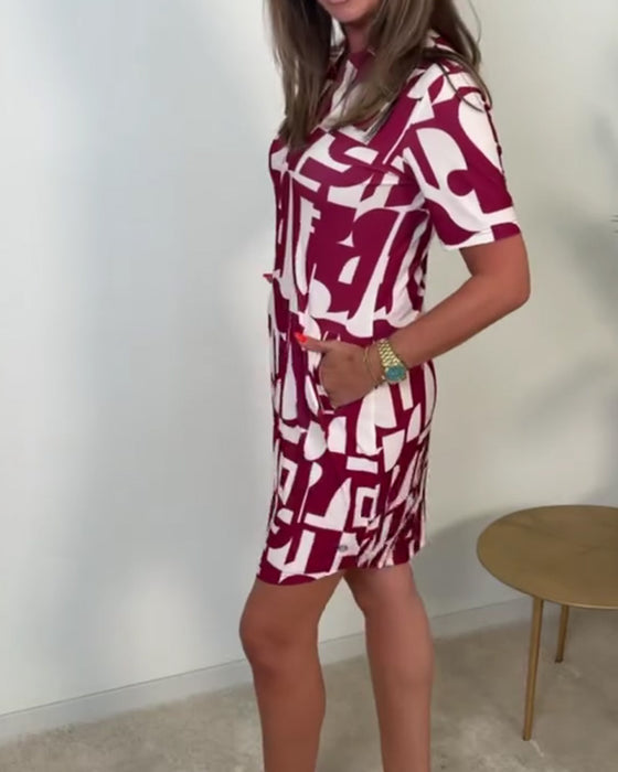Jurk Geometrische Print Korte Mouw Mini
