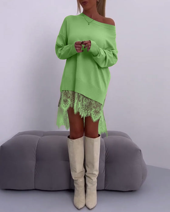 Effen off-shoulder slim-fit pullover-trui