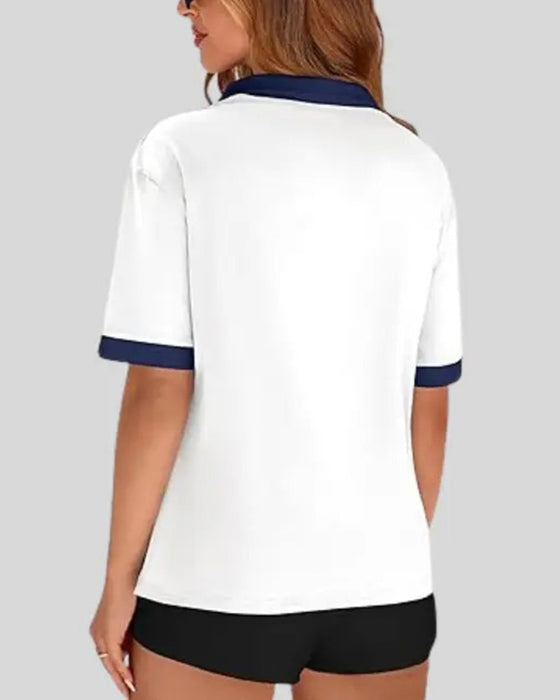 T-Shirt Polo Kraag Kleurblok Korte Mouw