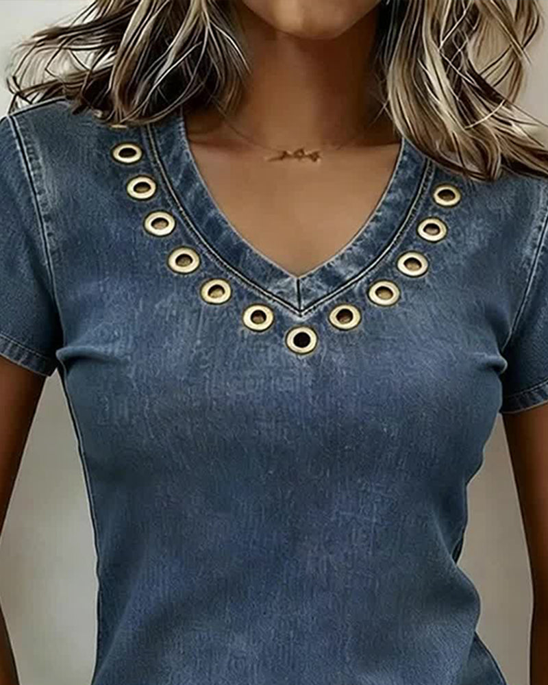 Top Uitgeknipt V-Hals Korte Mouw