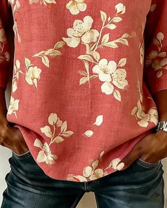 Blouse Bloemenprint Zijknoop 3/4-Mouw
