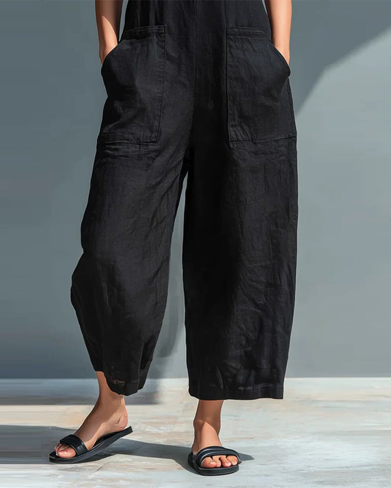 Jumpsuit Mouwloos Opstaande Kraag Zak