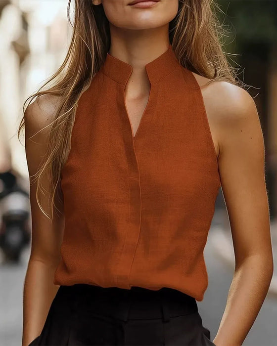 Tank Top Mandarin Kraag Mouwloos