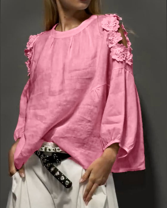 Blouses Ronde Hals Uitsparing Off-Shoulder 3D Bloemen