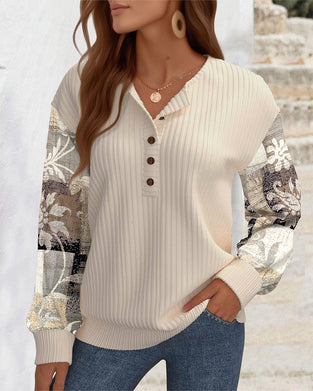 Casual Sweatshirt Met Bloemenprint En Patchwork