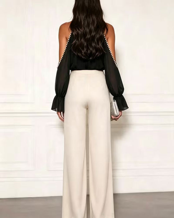 Blouse Turtleneck Off-Shoulder Ruche