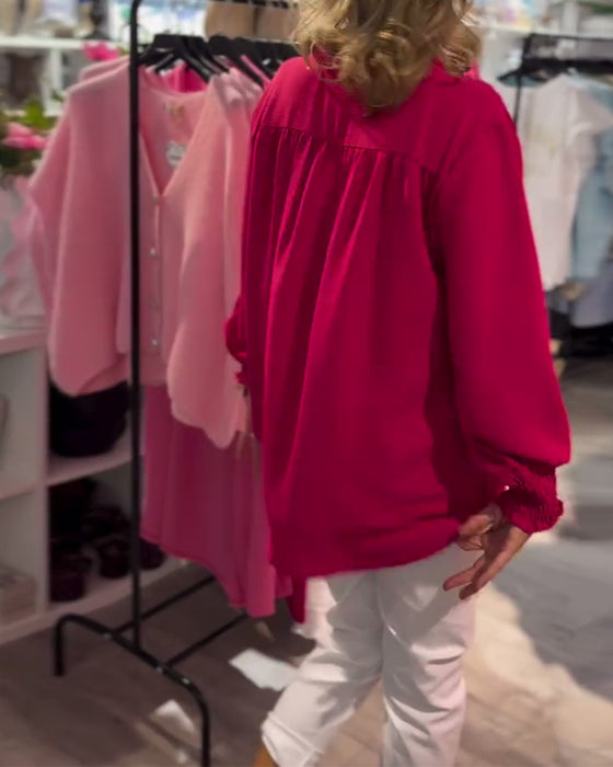 Blouse V-hals Pullover Los Casual