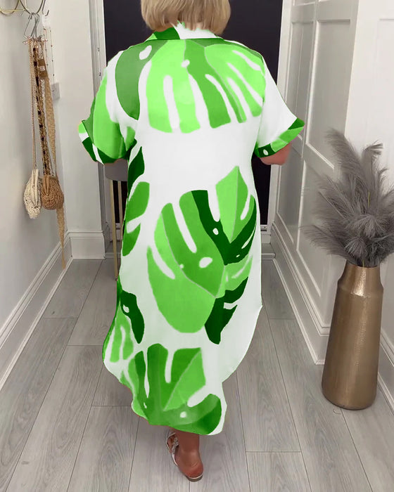 Jurk Rever Wijd Gedrukt Shirt