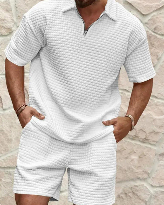 Set Polo Kraag Rits Wafel Textuur Shorts