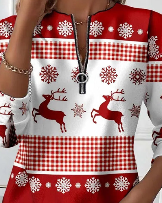 Swearshirt Met Rits En Sneeuwvlokkenprint