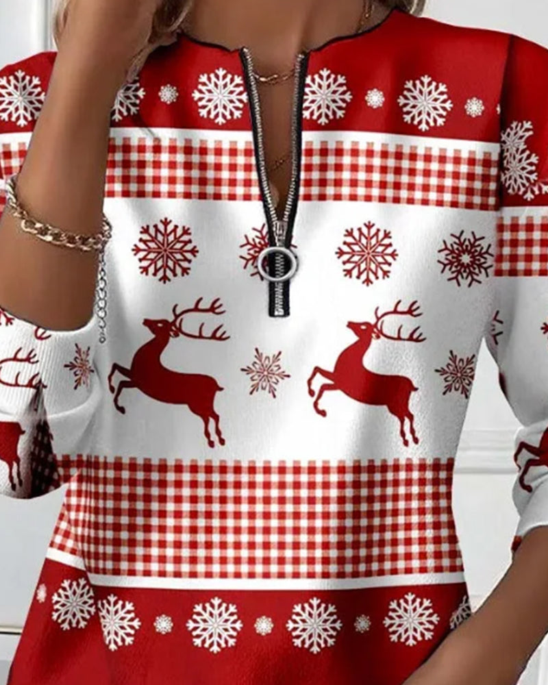 Swearshirt Met Rits En Sneeuwvlokkenprint