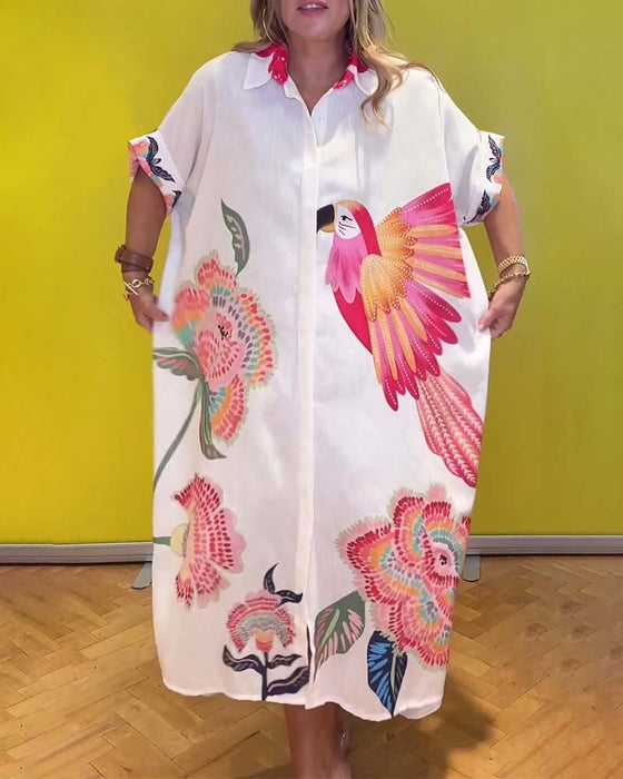 Lange jurk met print en revers