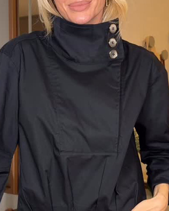 Blouse Asymmetrische Opstaande Kraag Diagonale Knoop
