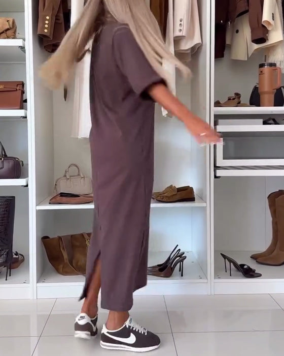 Jurk Effen Ronde Hals Split Tuniek