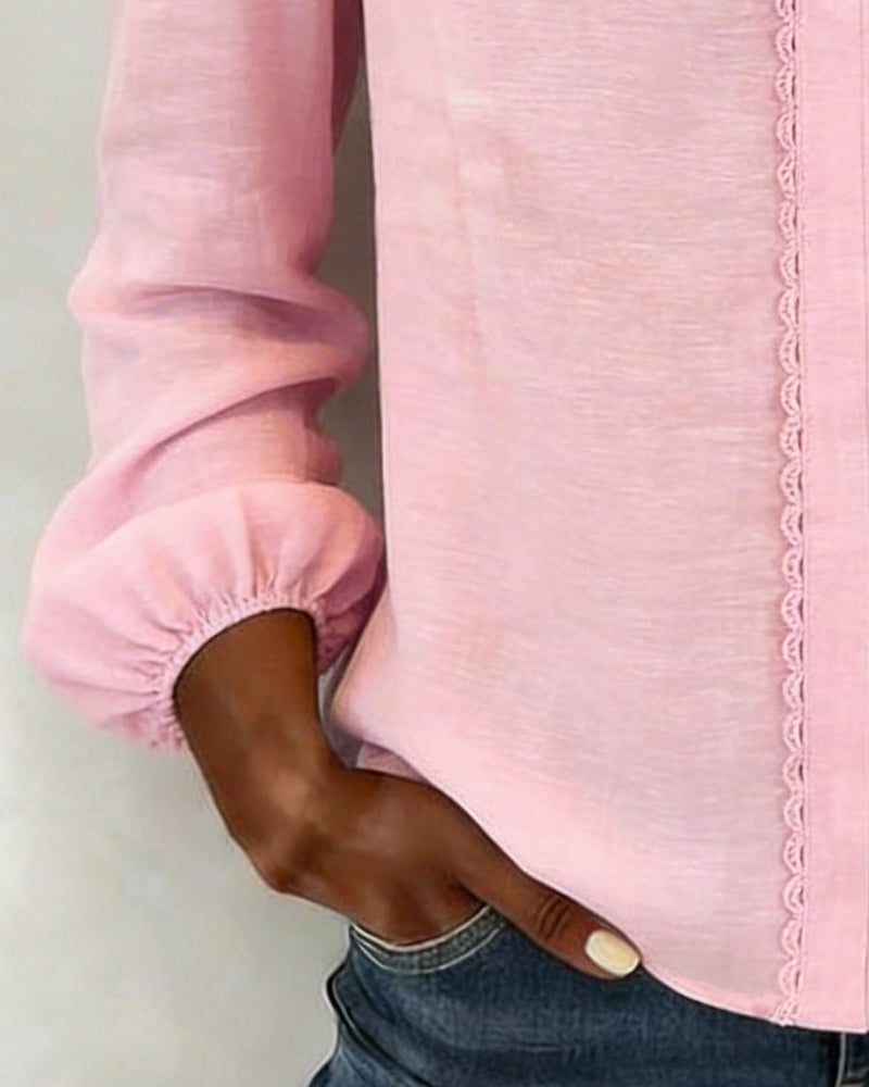 Effen Top Met V-Hals En Patchworkdetail