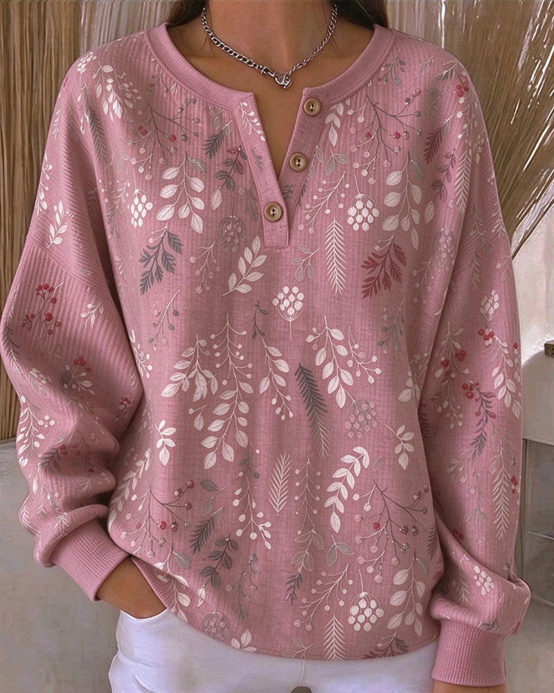Sweatshirt Wafel Henry Kraag Bloemenprint