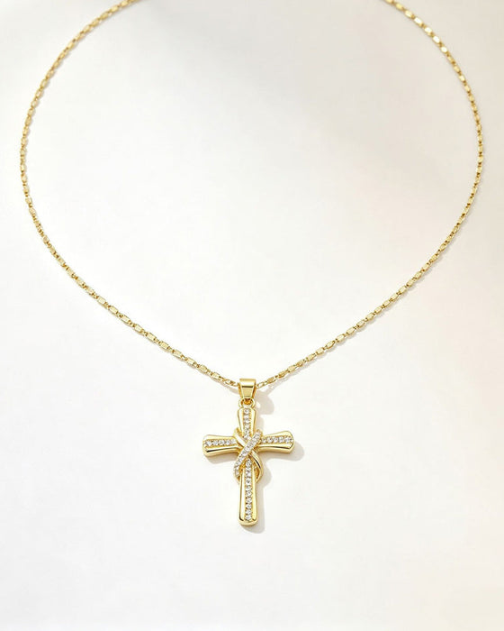 ✝️ Dames Ketting Met Glinsterend Kruis Hanger – Elegant Gedraaid Ontwerp Voor Dagelijks & Speciale Gelegenheden  Danish