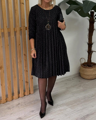 Jurk Ronde Hals Glinsterend Geplooid Mode