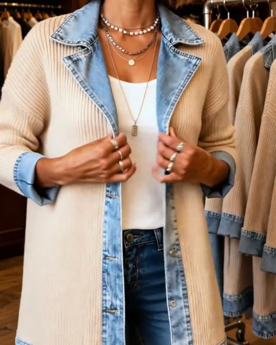 Manteau Revers Bouton Devant Denim Panneau