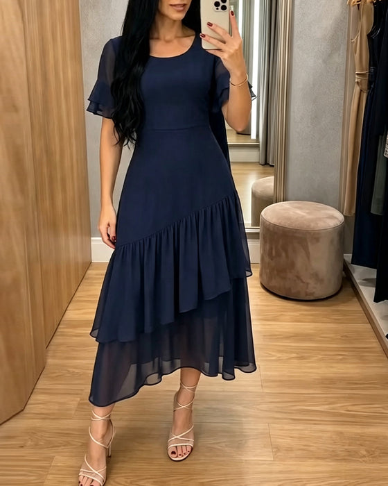 Jurk Rondhals Ruffle Effen