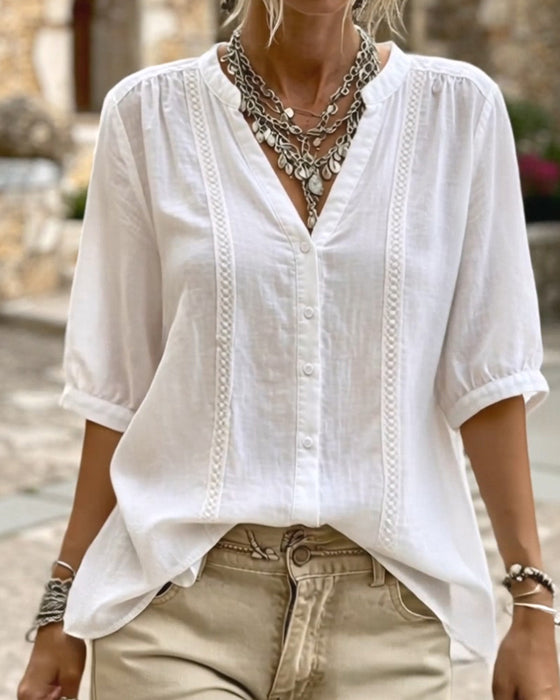 Effen Kleur Blouse Korte Mouwen