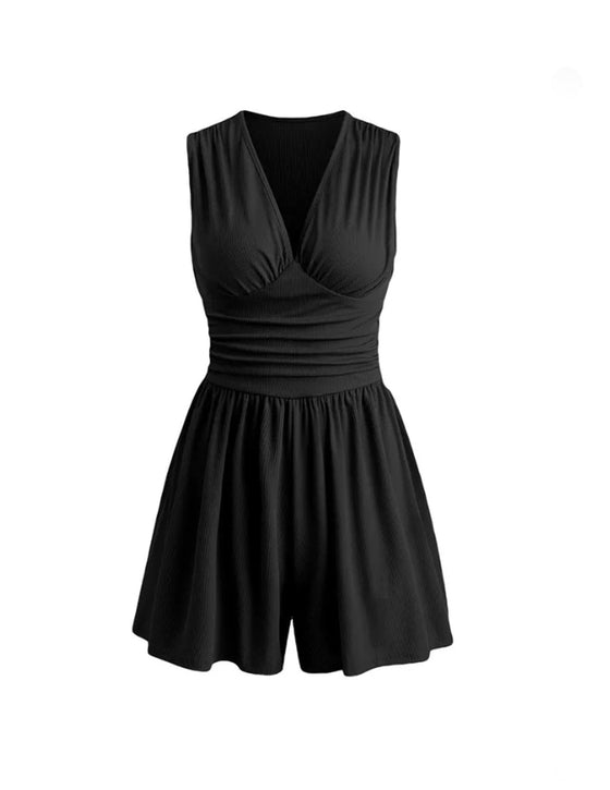 Jumpsuit Met V-Hals, Geplooide Taille En Koordsluiting